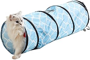 Figopage Straight Cat Tunnels Tube, Cat Toys for Indoor Cats, Cat Tunnel Bed Pop-up Collapsible Pet Tube Interactive Play Toy with Ball, Great Toy for Cats & Rabbits, Sky Blue 36" x 11"
