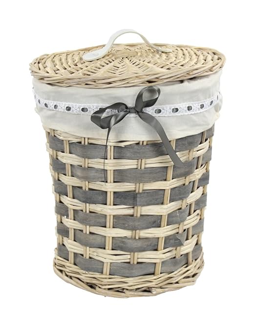 Wäschekorb rund mit Stoffeinsatz und Deckel klein: Amazon.de: Küche