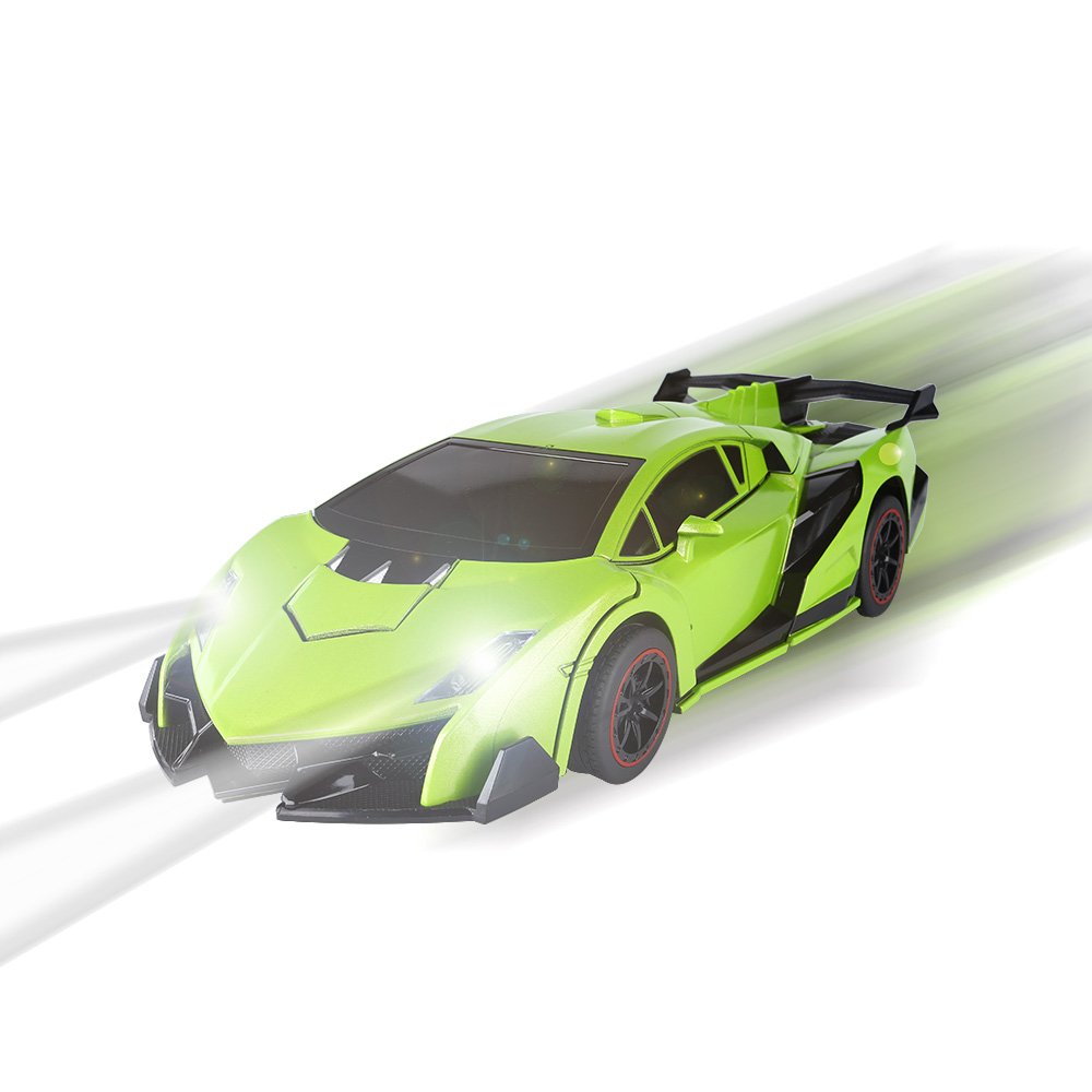 SainSmart Jr. 1:14 Large RC Car Robot, 2 in 1 Remote Control Electronic Vehicles with Transforming and Realistic Engine Sound for 8+ Years Boys Kids, Green