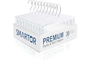 Smartor Skirt Hangers|Pants Hangers with Clips| 10 30 60 Pack Available | Space Saving| Durable| Upgraded Clips| Pants Hanger for Men| White Hanger Clips for Women Shorts, Jeans, Slacks - 30 Pack