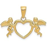 14k Yellow Gold Heart Pendant with Two Winged Cherubs - Open Heart Angel Necklace for Women Featuring Guardian Angel Symbol - Christian Jewelry and Spiritual Charm for Love and Divine Protection