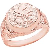 Astrology Jewelry Solid 14k Rose Gold Virgo Zodiac Sign Band Nugget Men's Ring