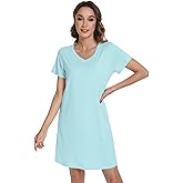 WiWi Nightgowns for Women Short Sleeve Sleepshirt Pajama Shirt Viscose from bamboo Soft Sleep Dress V-neck Nightshirt S-XXL