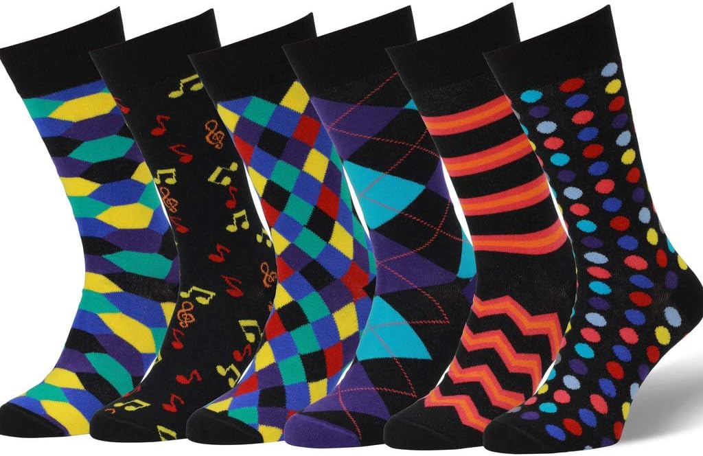 Easton Marlowe Mens Socks 6 Pairs Cotton Socks for Men Multipack 6-9/6-11/9-11/9-12 Fun Patterned Cool Socks