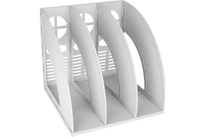 SAYEEC Magazine Holder Plastic File Sorter Binder Holder for Desk Folder Organizer Stand Book Shelf Dividers Vertical Filling Storage Rack Desktop Bookshelf Display Box for Office School Home (Grey)