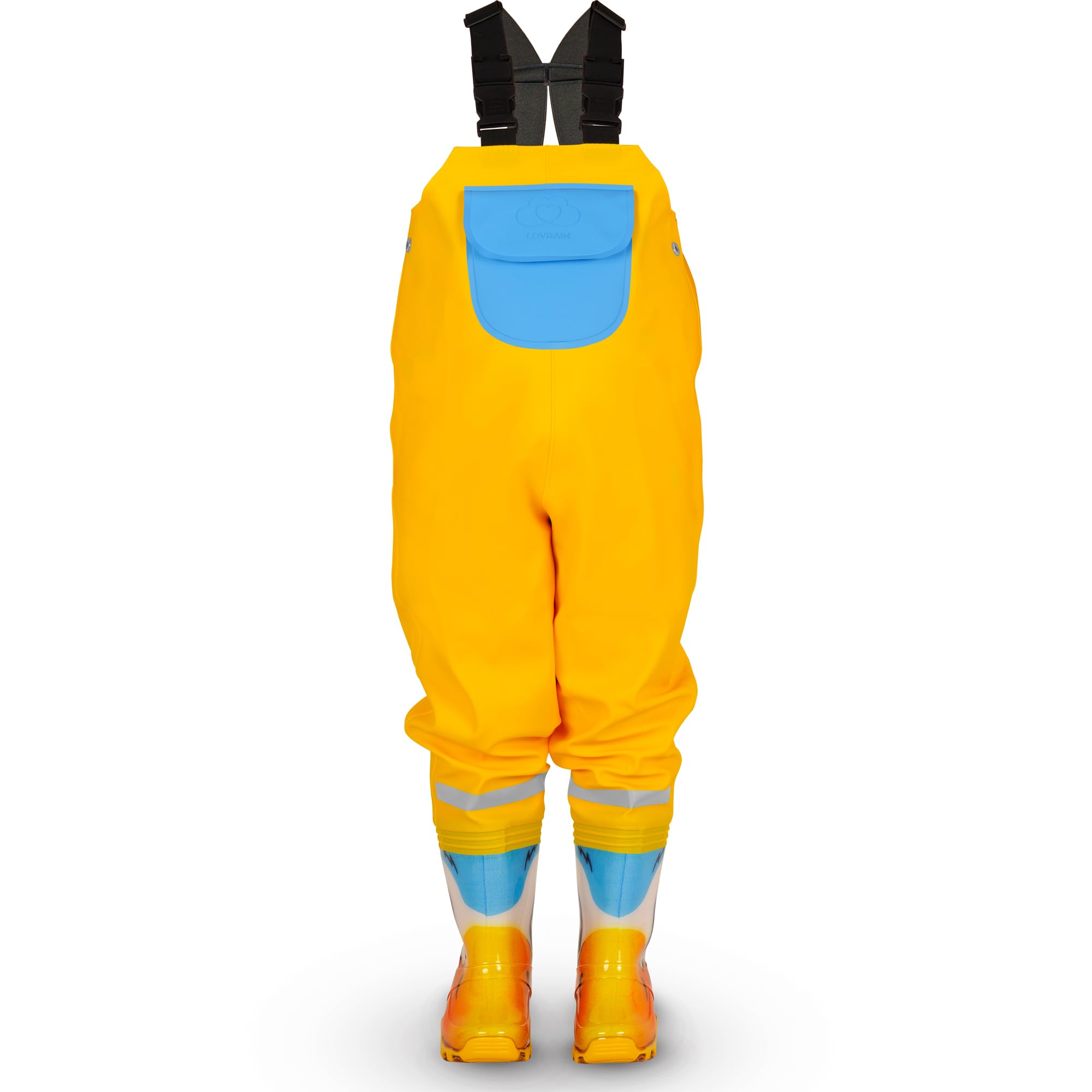 LOVRAIN Children Kids Waterproof Chest Waders Boots Size 30-31 Yellow Duck
