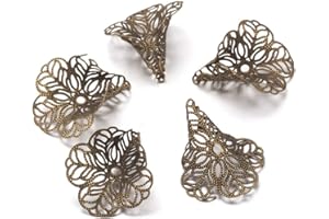 Craftdady 100Pcs Antique Bronze Filigree Flower Spacer Cone Bead Caps Metal End Caps 29x24mm for Jewelry Making Hole: 1.2mm