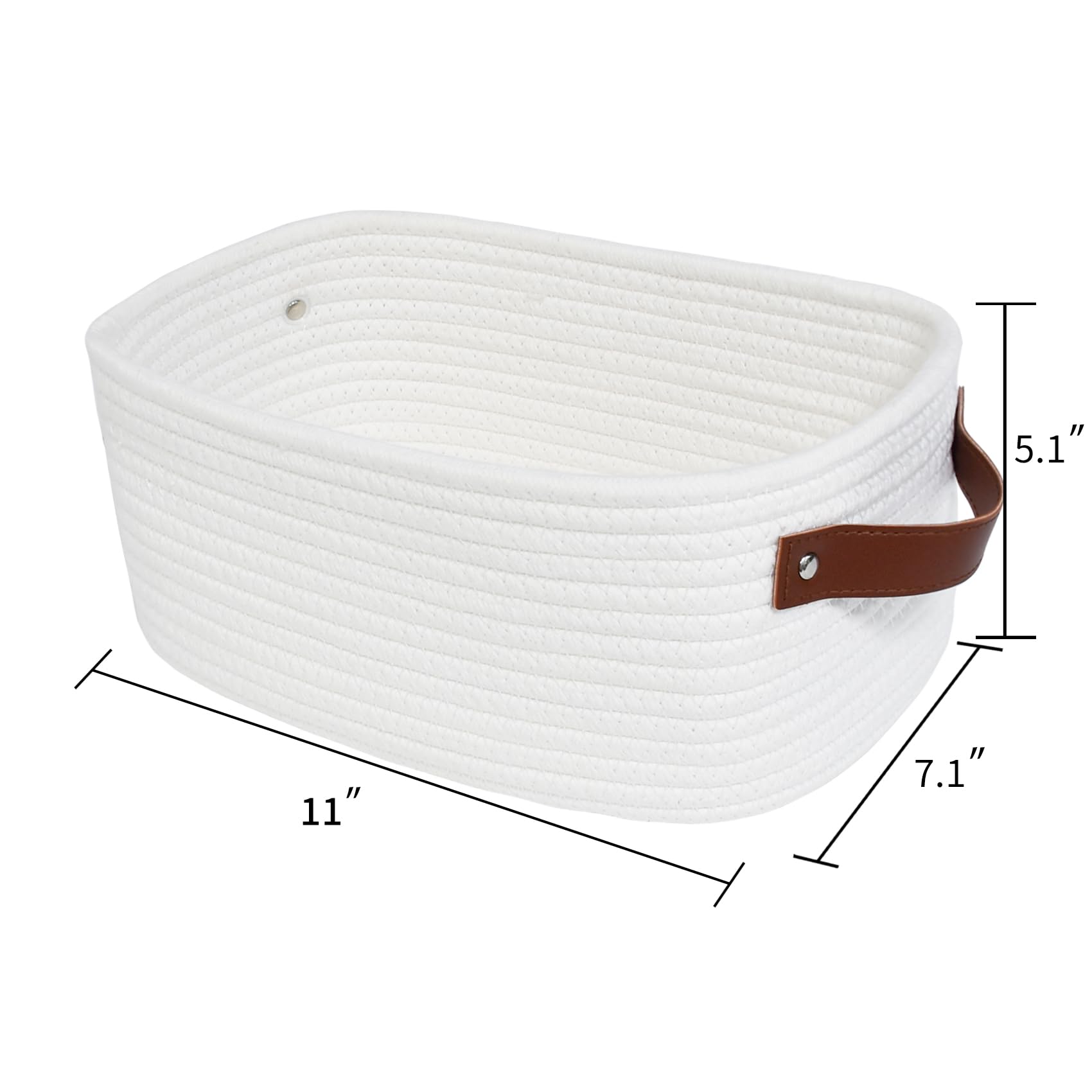 ABenkle Small White Basket with Handle, Soft Woven Storage Bins Baskets for Cat and Dog Toys Organizer, Decorative Shelves Closet Organizing Baskets Chest Box, Empty Gift Basket