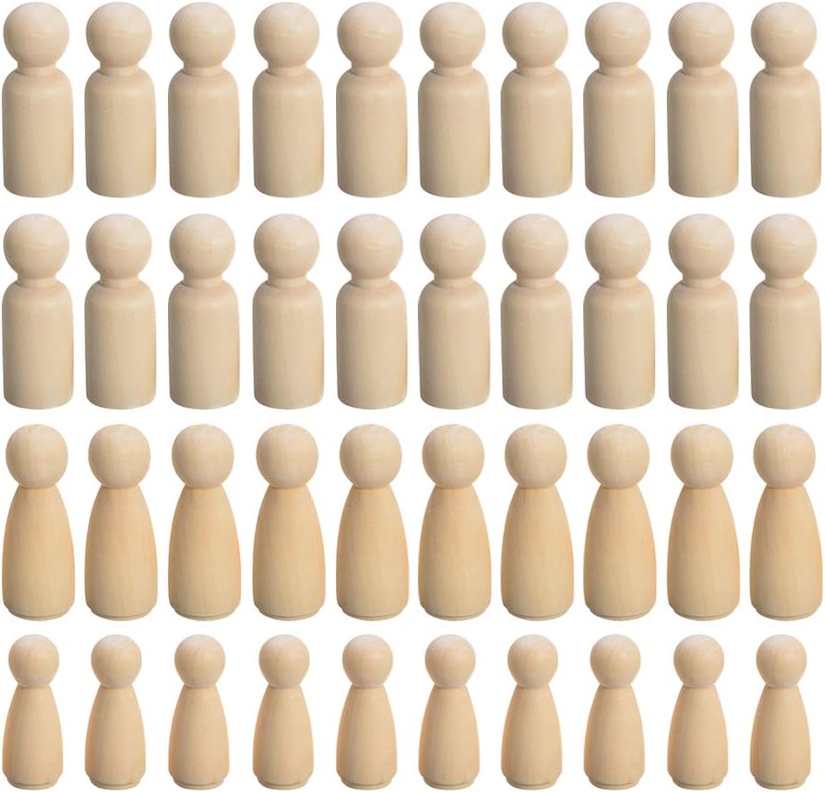40 Pack Unfinished Wooden Peg Doll Body DIY Wood Peg People Crafts Small Figures People to Paint Natural Decorative for Painting, Craft Art Projects, Peg Game, Decoration, 3 Different Shapes