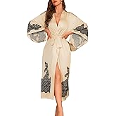 ChiaoLezhee Women's Floral Kimono Robes, Silky Satin Soft Lightweight, Luxury Japanese Long Bathrobe One Size 0-10