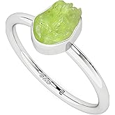 LUSTRE AND LIGHT Natural Raw/Rough Gemstones Stackable Ring for Women in Sterling Silver, Birthstone Jewelry Gifts for Her (Bezel-Set)