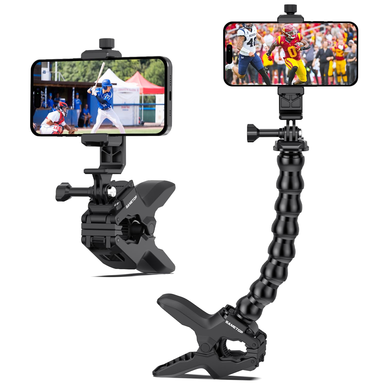 Photo 1 of Sametop Gooseneck Phone Holder Clamp Clip Mount Cell Phone Stand for Desk Pole Table Compatible with iPhone 16 15 14 Pro Max Plus 13 12 11 SE XS XR X 8 7 6 Samsung GoPro and Other 4-7'' Devices