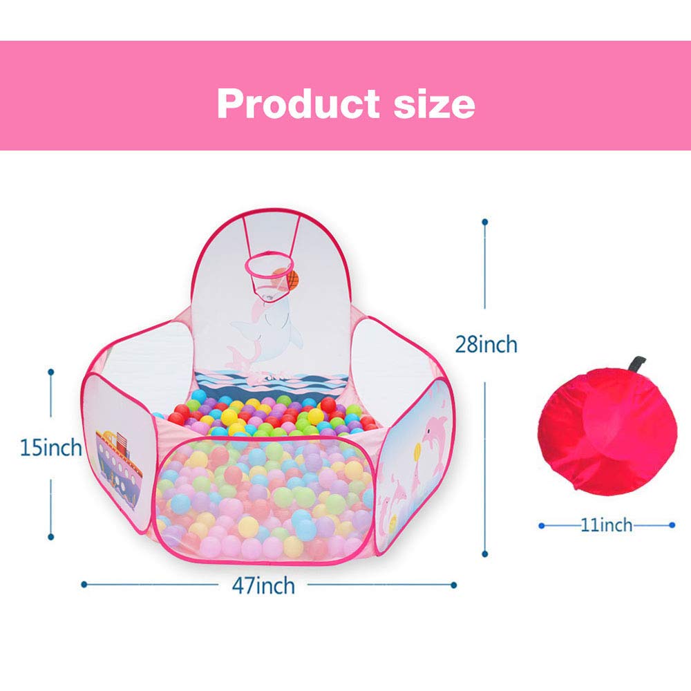 Kids Ball Pit Ball Tent, Likorlove Toddler Ball Pit with Basketball Hoop and Zippered Storage Bag,4 Ft Sea Ball Pool for Indoor Outdoor(Balls not Included),Pink