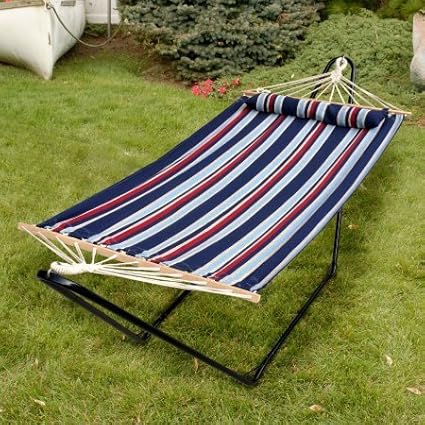 48 Tequila Sunrise Hammock with Pillow, Patriot/Blue/Red/White Stripe