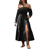SCARLET DARKNESS Women's Boho Dress 2026 Summer Off The Shoulder Long Sleeve Renaissance Maxi Dresses with Split