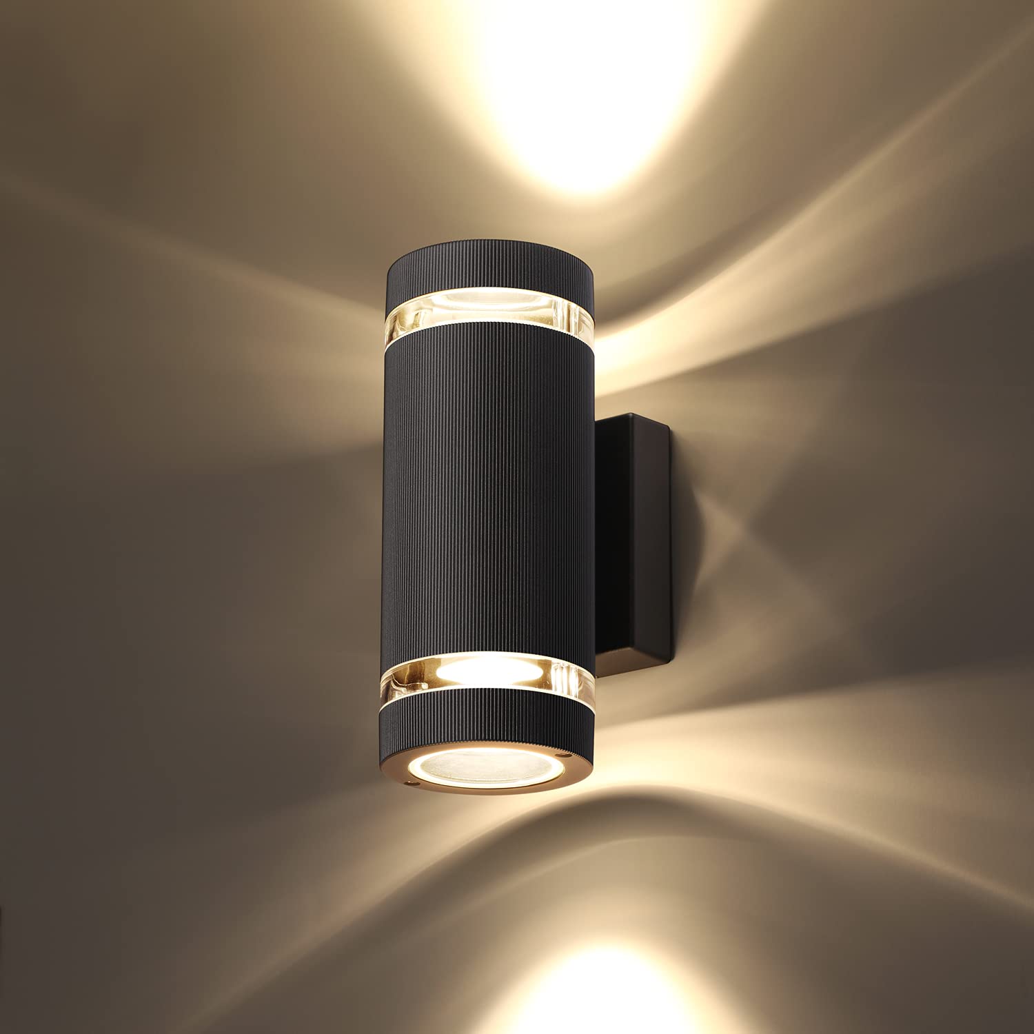 CELAVY Outdoor Wall Lights Up Down, Outside Wall Lights Mains Powered, IP65 Waterproof Porch Light Front Door Lamp Modern GU10 Aluminium, External Round LED Wall Lighting Sconce for House, Black — image 1