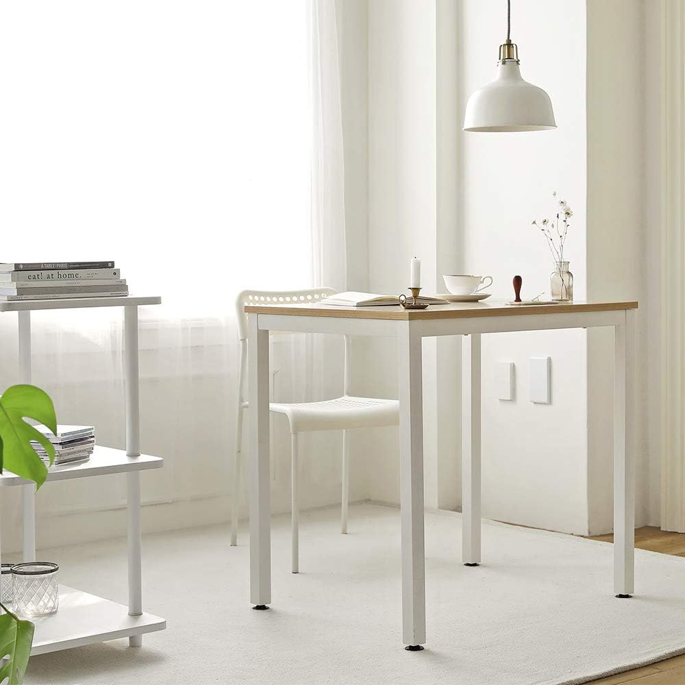 Roomnhome Bistro Table/Bar Table, 31.5"/47'' Dining, Solid Metal Frame, Sturdy Table/Bar Table with MDF Top with 29.5" / 33'' Height (Indoor Use Recommended) (Table/Oak White): Kitchen & Dining