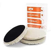 SPTA Wool Buffing Polishing Pads, 3Pcs 6 Inch (150mm) Wool Cutting Pad, Wool Compounding Pad, Buffing and Polishing Pads for 6 Inch Car Polisher Compounding, Polishing, Buffing