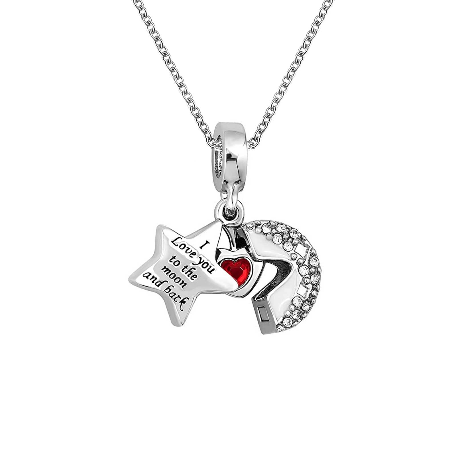 KunBead Jewelry Mum Mother Daughter I Love You to the Moon and Back Heart Charm Pendant Necklace for Mum Women Girls