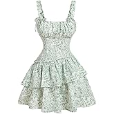 Narecte Womens Summer Dresses Floral Casual Mini Dresses for Women A Line Sun Dress Cute Ruffle Dress Green L