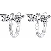 Qings Dragonfly Small Hoop Earrings for Women, S925 Sterling Silver Hypoallergenic Huggie Earrings Cute Animal Cubic Zirconia Hoop Earrings Jewelry Gifts for Daughter Girls Teen