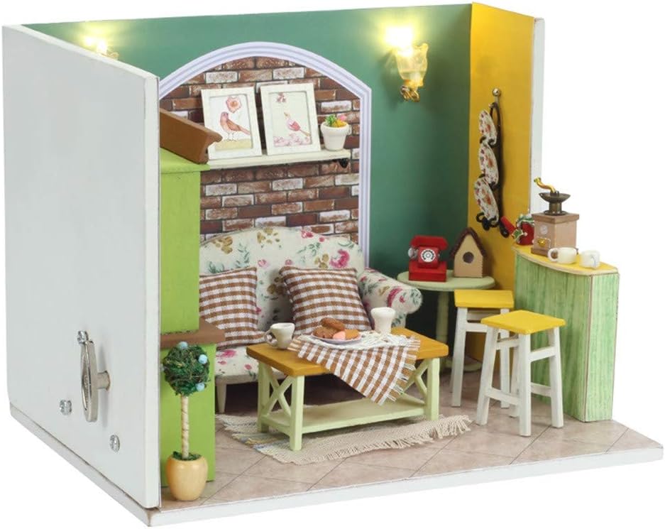 IMJONO DIY Wooden House, Children's day summer 2019 Best Gift for kids birthday present DIY Christmas House Assemble Miniature Dollhouse LED Furniture Kit Xmas Gift for 5 years old and plus child