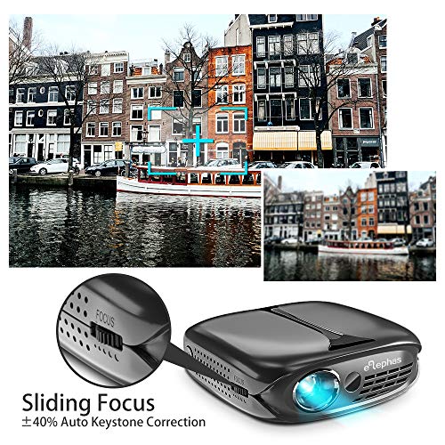 ELEPHAS 3D Mini Projector, 1080P Wi-Fi DLP Portable Pico Video Projector for iPhone Android Smart-Phone Supports HDMI USB, Black