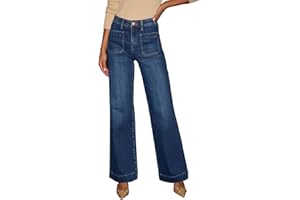 KUNMI Women's Wide Leg Jeans High Waisted Straight Leg Stretchy Denim Pants with Pockets