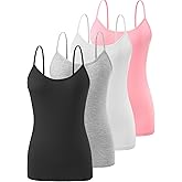 Air Curvey 4 Pack Camisole Tops for Women Basic Undershirt Tanks Adjustable Spaghetti Straps Camis Seamless Soft Layering Top