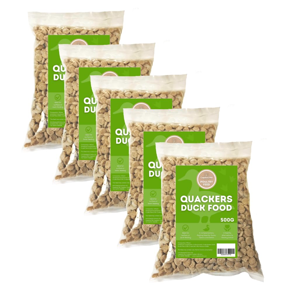 Copdock Mill Quackers Floating Duck Food 500g, Pack of 5 - Premium Quality for Geese, Swans and Ducks - 100% Natural and Healthy Complementary Floating Wheat Food