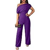 YMDUCH Women's Casual Sleeveless Off Shoulder Wide Leg Long Pant Jumpsuits