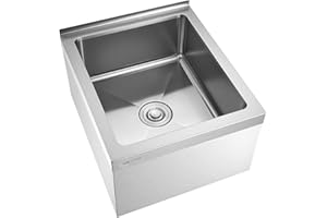 VEVOR Stainless Steel Floor Mop Sink, 22 x 19 x 12 in, 304 Stainless Steel, with Backsplash, 3-in-1 Filter and Wall-Mounted B