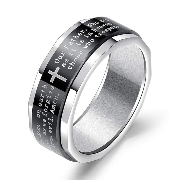 Yoursfs Our Lords Prayer Ring with Cross Stainless Steel Rings for Men