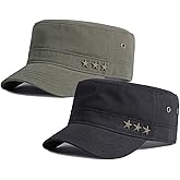2 Pack Men's Cotton Military Caps Cadet Army Caps Vintage Flat Top Cap