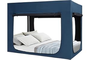 QUINNSUS Bed Tent Bed Canopy Full Size Tents for Adult and Kids - Portable Sleeping Bed Tents 80% Blackout with 4 Doors Breathable Private Space Tents(Mattress Not Included)