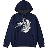AugYew Mens Graphic Hoodies Heavyweight Pullover Vintage Sweatshirt Streetwear Y2K Fleece Long Sleeve Casual Top