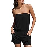 Sumtory Womens Summer Romper Strapless Beach Vacation Jumpsuit Resort Wear Shorts with Pockets