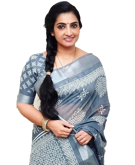 Women's Soft Linen Silk Saree with Blouse Piece (ME12_04 ; Grey)