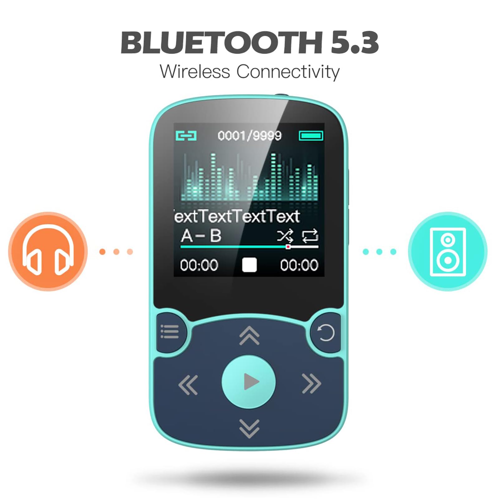 AGPTEK 64GB MP3 Player with Clip, A65 Bluetooth 5.3 Lossless Sound with FM Radio, Voice Recorder for Sport Running, Supports up to 128GB TF Card, Blue