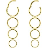 Uzgtvy 20G 18G 16G 14G 12G 10G Surgical Steel Hinged Clicker Segment Nose Rings Hoop Lip Rings Helix Cartilage Daith Tragus Sleeper Earrings Body Piercing for Women Men 6mm 8mm 10mm 12mm 14mm 16mm