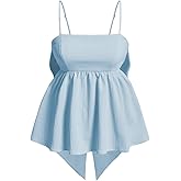 MakeMeChic Women's Casual Bow Back Spaghetti Strap Cami Tops Sleeveless Ruffle Summer Camisole