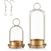 5"&amp;4" Hurricane Glass Candle Holders, Gold Candle Holder with Hook Chains | Glass Cylinder Candle Holders for Pillar Candles, Large &amp; Small Candle Holders Decor for Home Wedding Table Centerpiece