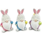 GoGnome Easter Gnome Figurines Set of 3 &ndash; Bunny Ear Resin Gnome Easter Decorations for Home | Spring Tabletop Decor, Tiered Tray Decorations, Cute Easter Bunny Gnomes (Pink/Blue/Purple)