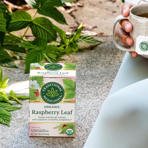 TRADITIONAL MEDICINALS ORGANIC RASPBERRY LEAF HERBAL TEA, EASES MENSTRUAL CRAMPS & SUPPORTS HEALTHY PREGNANCY, (PACK OF 1) – 16 TEA BAGS