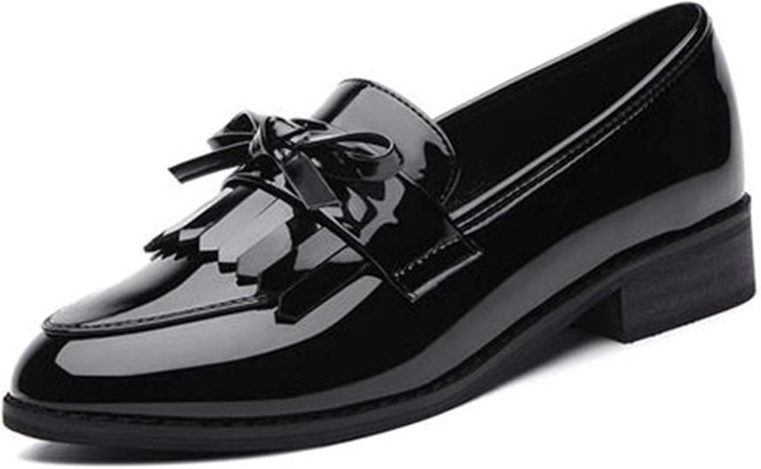 Women Loafers Shoes Stylish Patent Leather Soft Bottom Tassel Casual