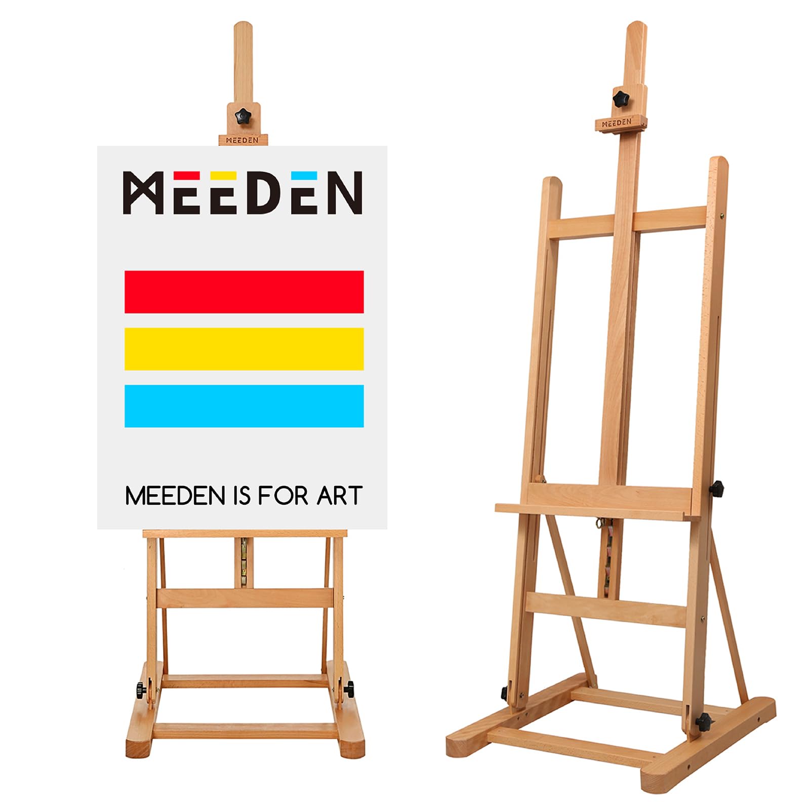MEEDEN Heavy Duty Studio Easel for Artists - Adjustable Solid Beechwood H-Frame Floor Easel Stand for Painting, Fits Canvases up to 48" (69"-95" Height) - Professional Artist Easel for Adults