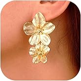 Statement Flower Earrings Gold Floral Design Lightweight Dangle for Women Fashion Jewelry Gift