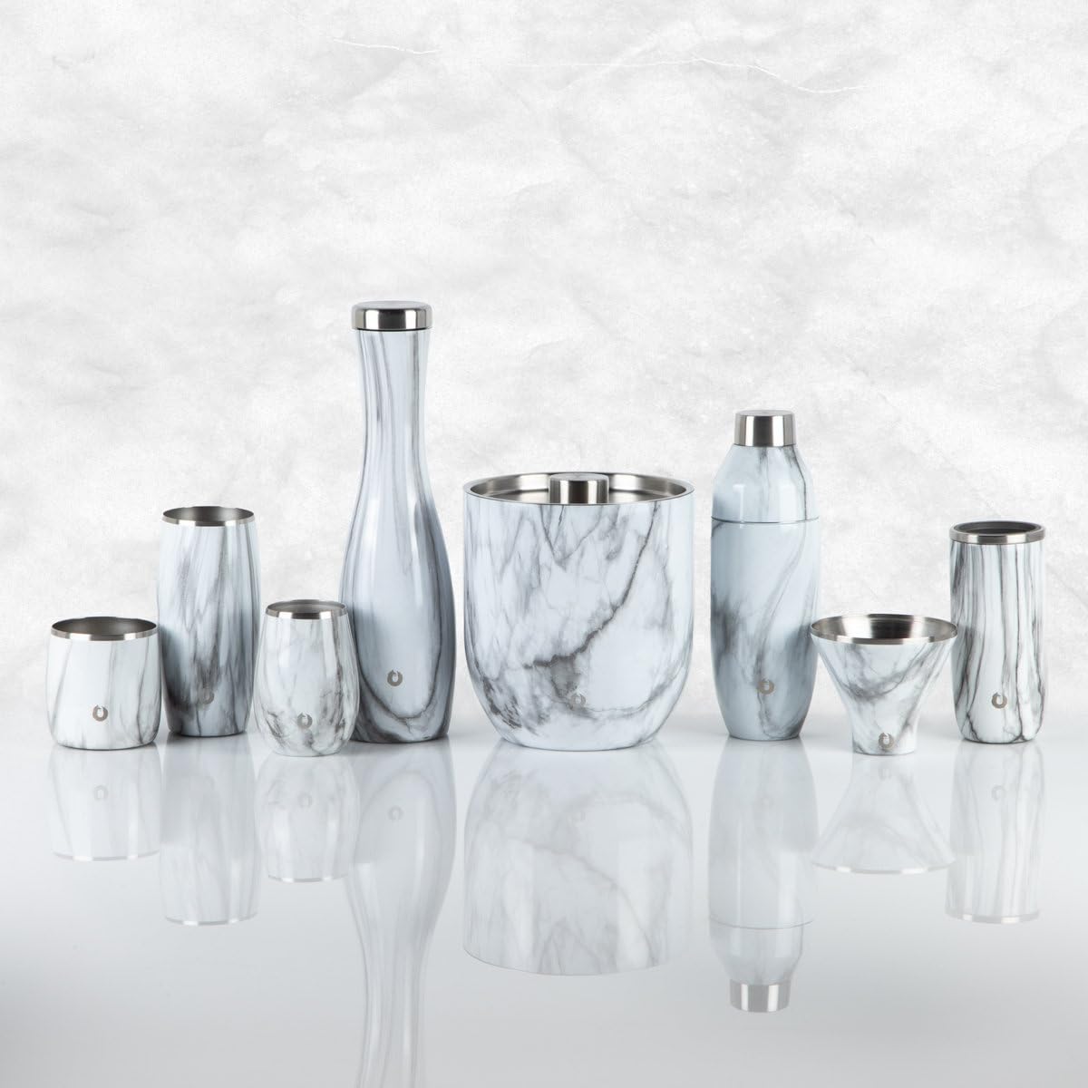 Snowfox Premium Vacuum Insulated Stainless Steel Classic White Wine Glass, Set of 2, Chilled Wine Stays Icy Cold, Lightweight Stemless Cocktail Glasses, Elegant Home Entertaining Barware, 8oz, Marble