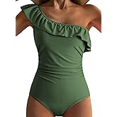Dokotoo Womens One Piece Swimsuits Ruffle One Shoulder Bathing Suits Tummy Control Bathing Suits Full Coverage Swimwear