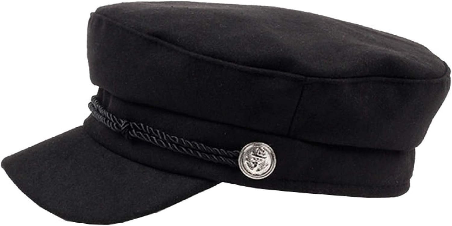 Peaked Beret Cap with Chain Men British Flat Top Paperboy Hat Classic